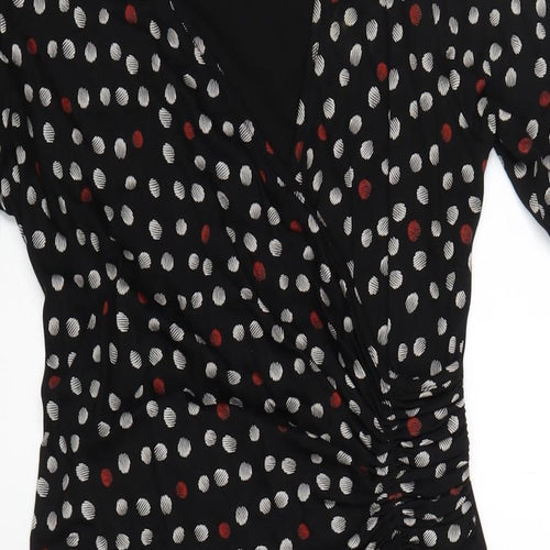 Marks and Spencer Womens Black Polka Dot Viscose A-Line Size 12 V-Neck Pullover