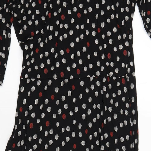 Marks and Spencer Womens Black Polka Dot Viscose A-Line Size 12 V-Neck Pullover
