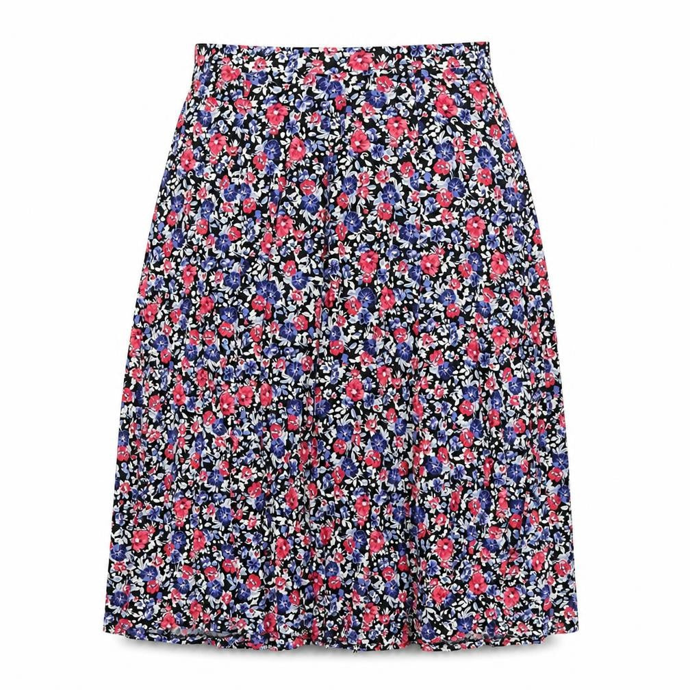 Front view of Profile women’s multicoloured floral polyester a-line skirt, size UK 14