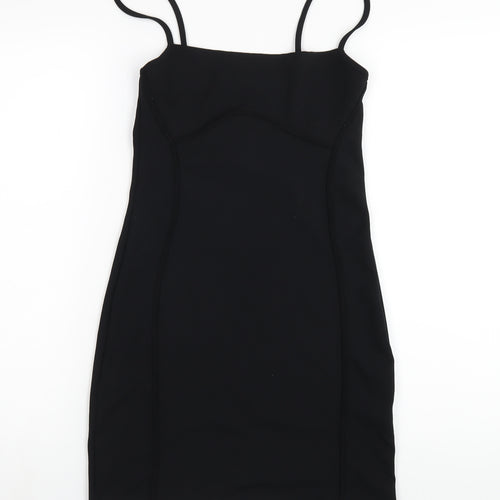 PRETTYLITTLETHING Womens Black Polyester Bodycon Size 10 Square Neck Pullover