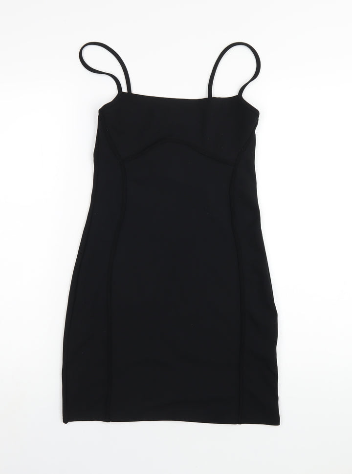 PRETTYLITTLETHING Womens Black Polyester Bodycon Size 10 Square Neck Pullover