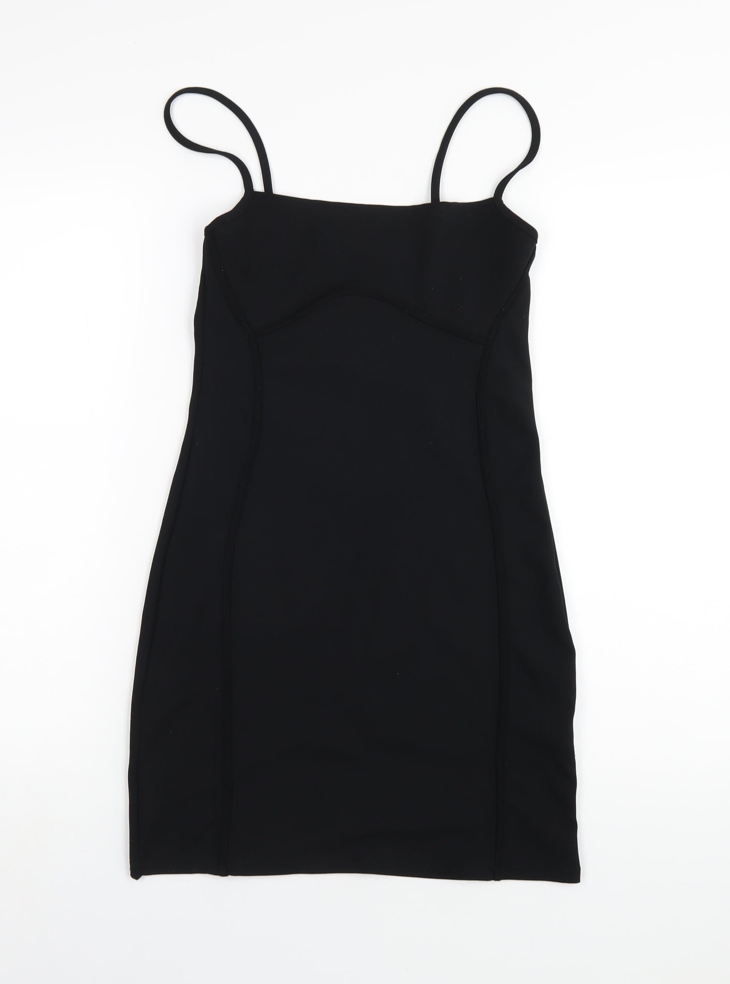 PRETTYLITTLETHING Womens Black Polyester Bodycon Size 10 Square Neck Pullover