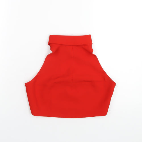 Topshop Womens Red Polyester Cropped T-Shirt Size 10 Round Neck
