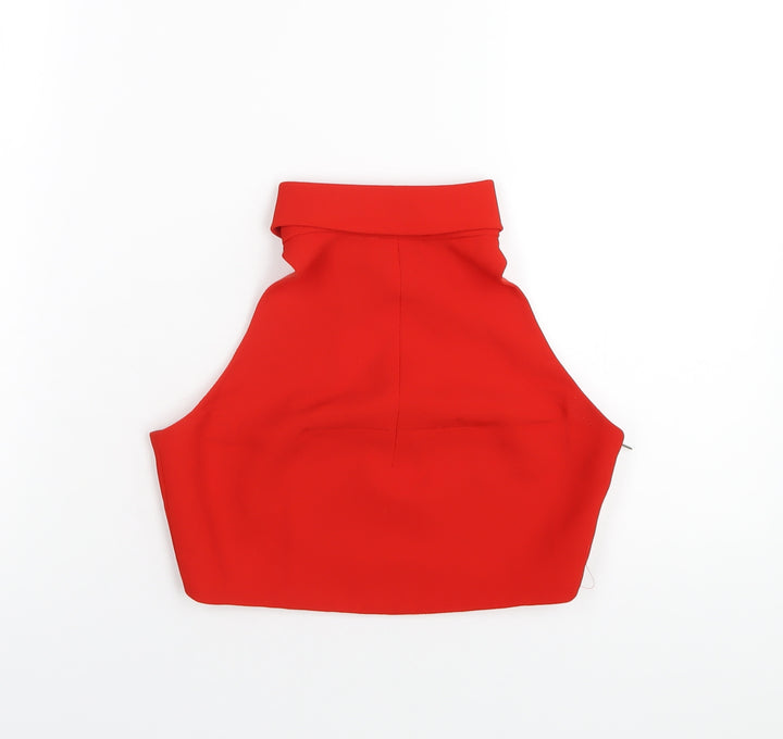 Topshop Womens Red Polyester Cropped T-Shirt Size 10 Round Neck