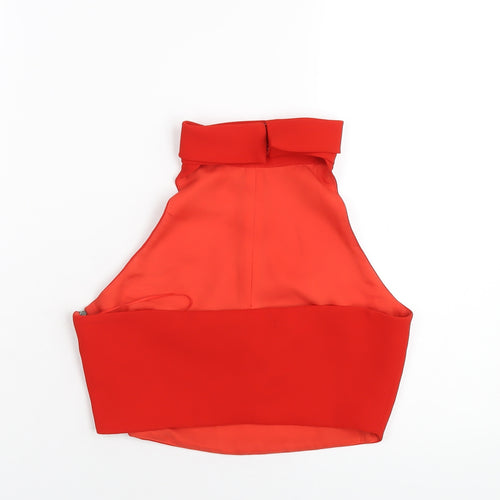 Topshop Womens Red Polyester Cropped T-Shirt Size 10 Round Neck
