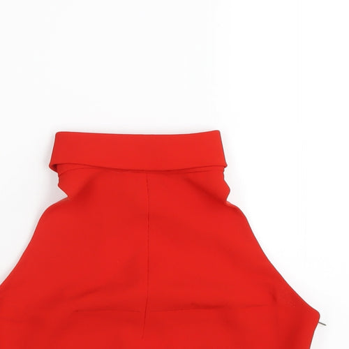 Topshop Womens Red Polyester Cropped T-Shirt Size 10 Round Neck