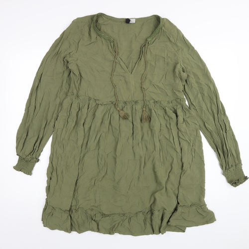 H&M Womens Green Viscose A-Line Size S V-Neck Pullover
