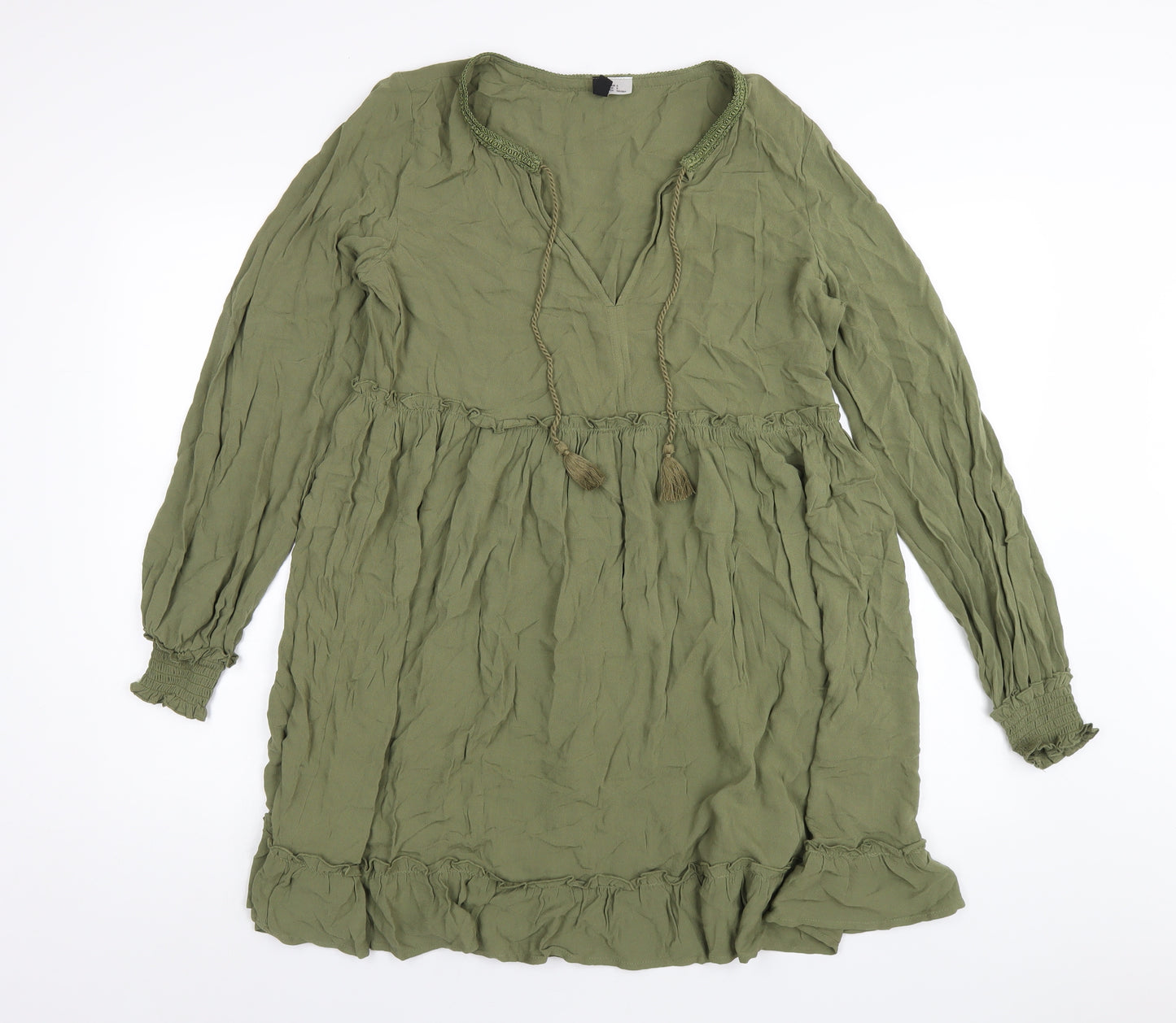 H&M Womens Green Viscose A-Line Size S V-Neck Pullover