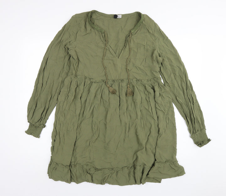H&M Womens Green Viscose A-Line Size S V-Neck Pullover