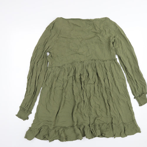 H&M Womens Green Viscose A-Line Size S V-Neck Pullover