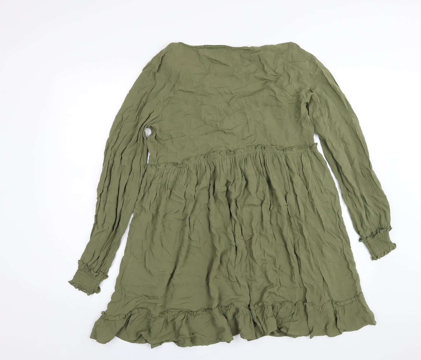 H&M Womens Green Viscose A-Line Size S V-Neck Pullover