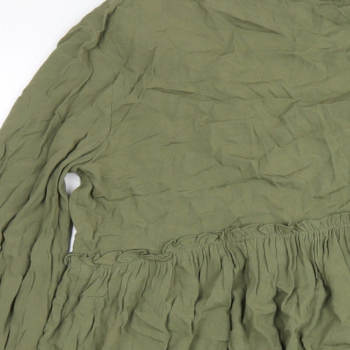 H&M Womens Green Viscose A-Line Size S V-Neck Pullover