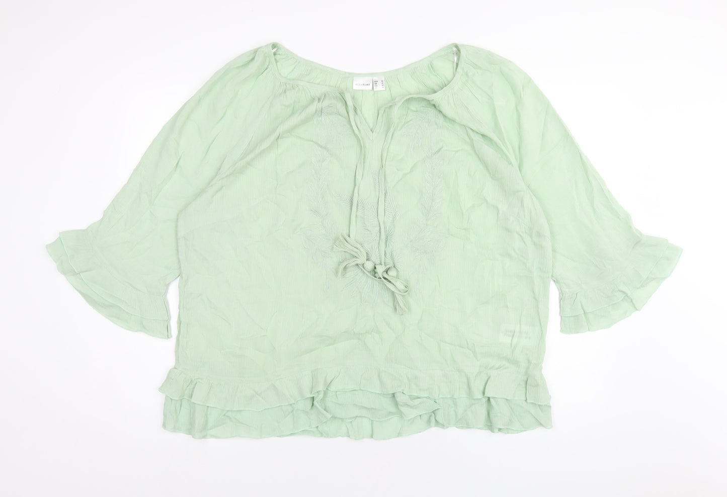 Body Flirt Womens Green Viscose Basic T-Shirt Size 20 V-Neck