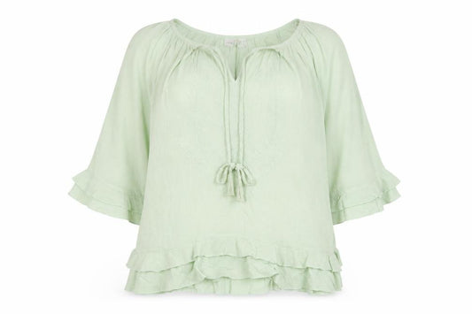 Front view of Body Flirt women’s green viscose basic t-shirt, size UK 20, v-neck