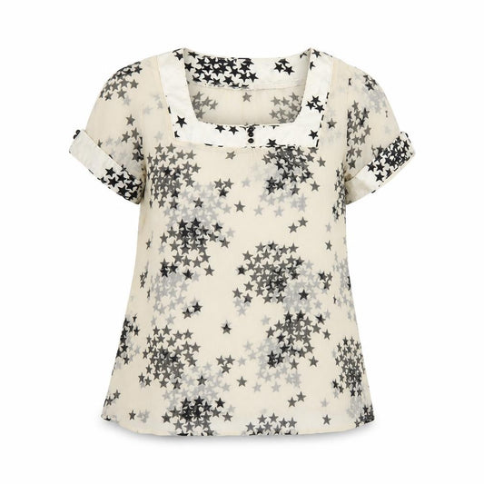 Front view of New Look women’s ivory geometric polyester basic t-shirt, size UK 14, square neck