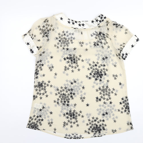 New Look Womens Ivory Geometric Polyester Basic T-Shirt Size 14 Square Neck
