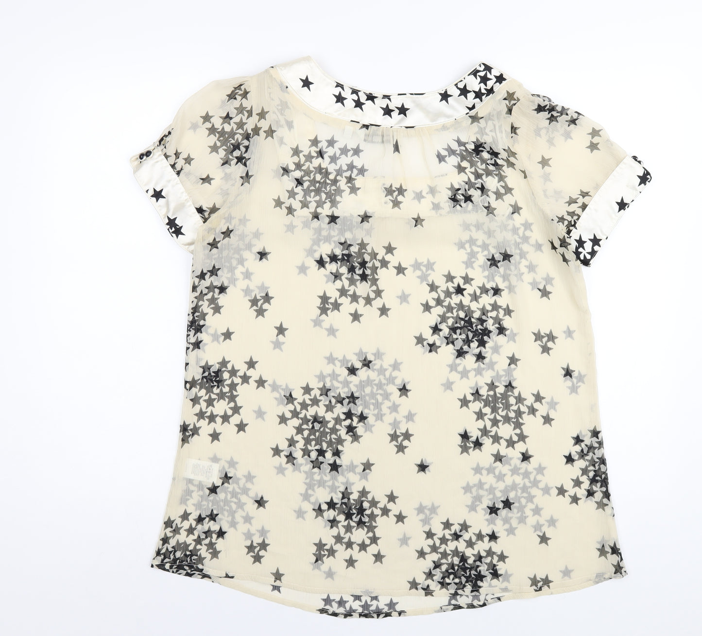 New Look Womens Ivory Geometric Polyester Basic T-Shirt Size 14 Square Neck