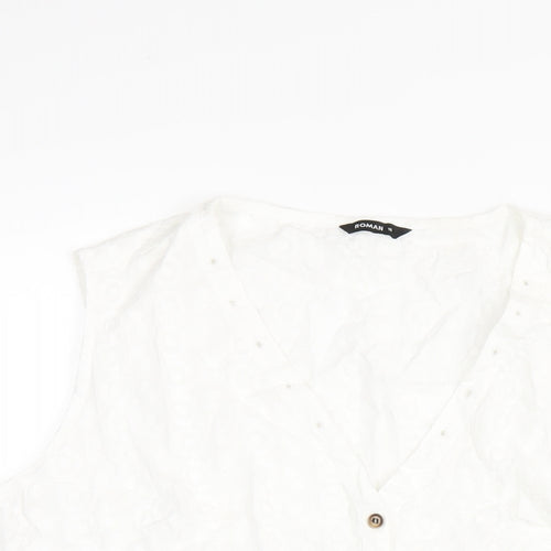 Roman Womens White Cotton Basic T-Shirt Size 16 V-Neck