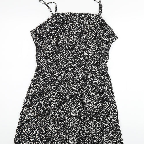 Missguided Womens Black Geometric Polyester A-Line Size 16 Square Neck Zip