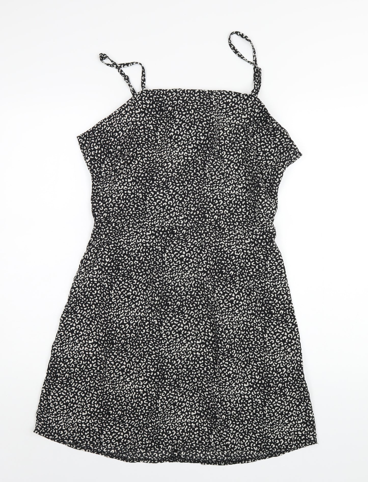 Missguided Womens Black Geometric Polyester A-Line Size 16 Square Neck Zip