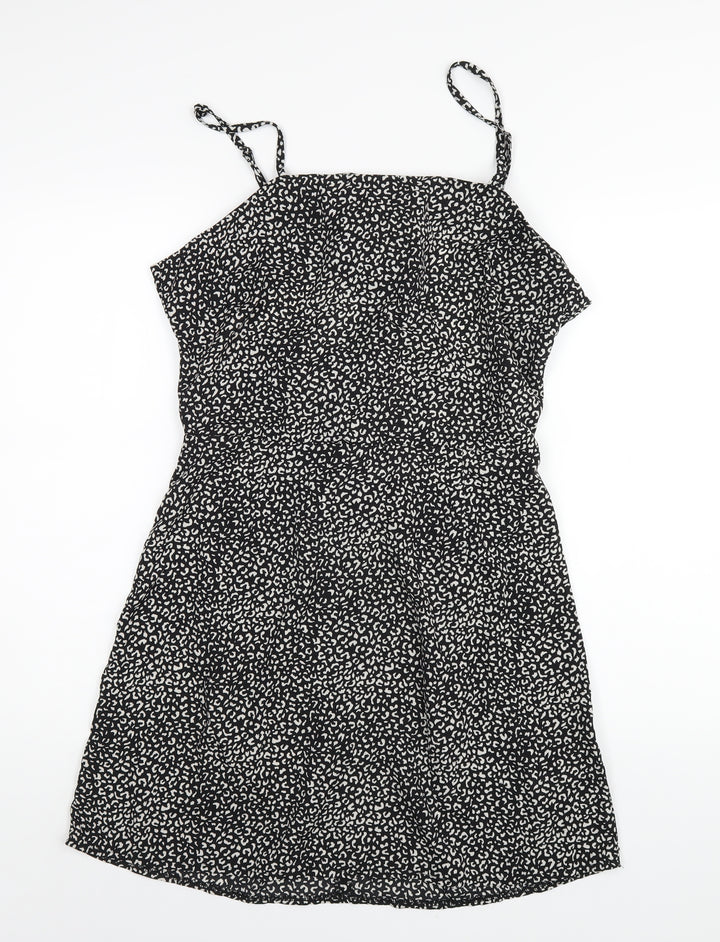 Missguided Womens Black Geometric Polyester A-Line Size 16 Square Neck Zip
