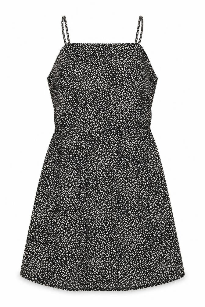 Front view of Missguided women’s black geometric polyester a-line, size UK 16, square neck zip