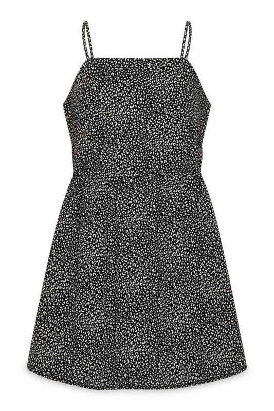 Front view of Missguided women’s black geometric polyester a-line, size UK 16, square neck zip