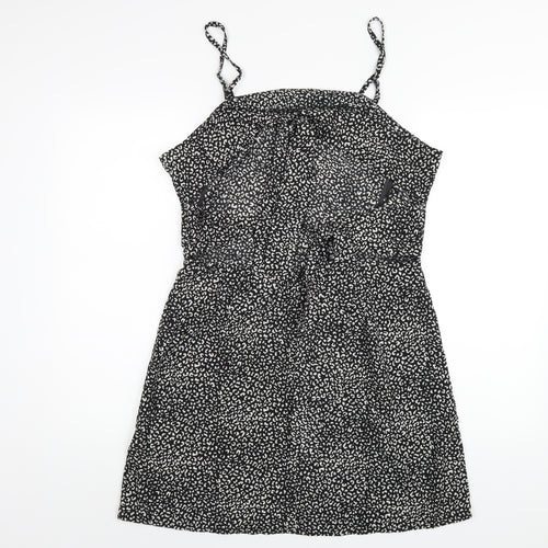 Missguided Womens Black Geometric Polyester A-Line Size 16 Square Neck Zip