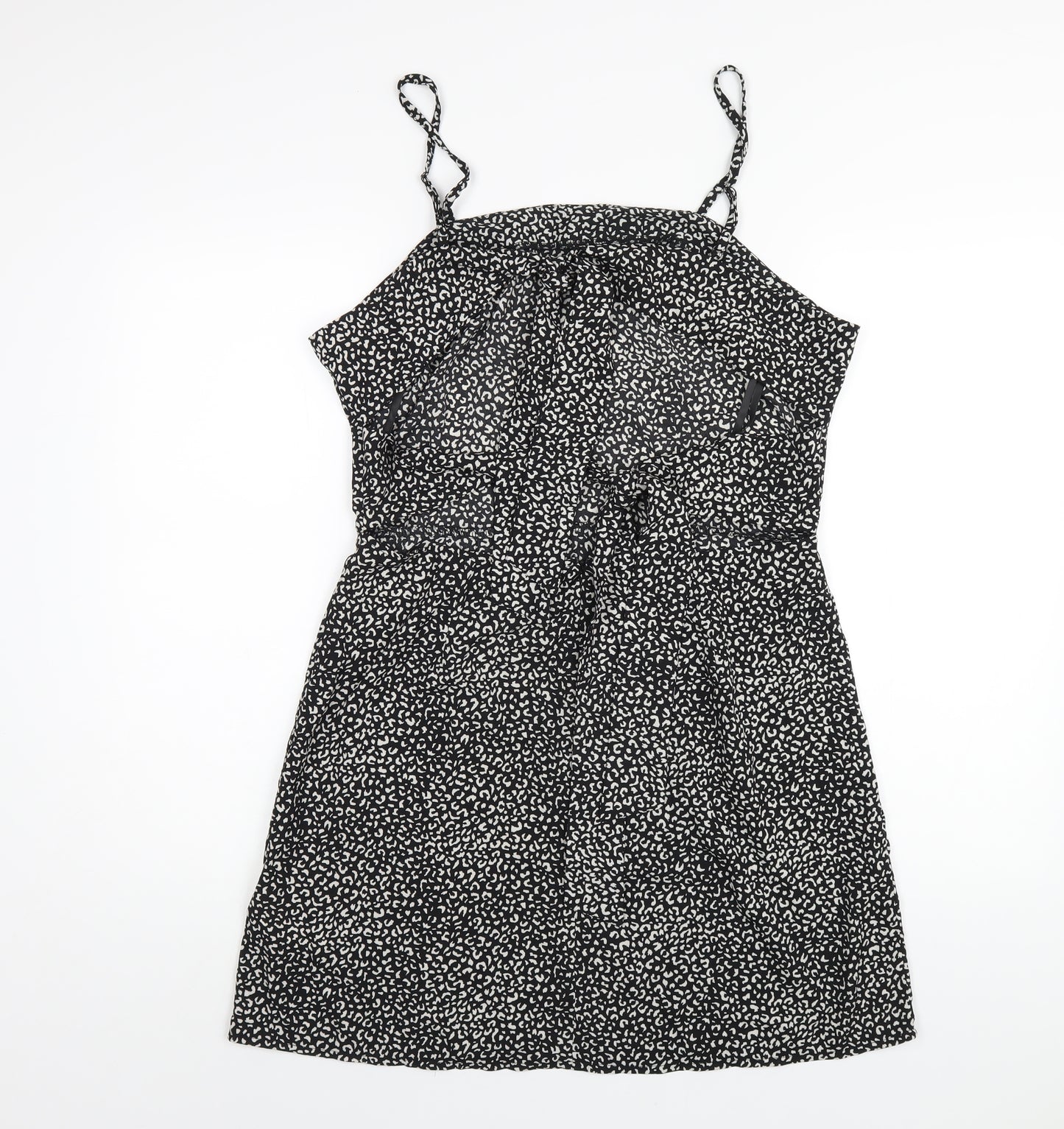 Missguided Womens Black Geometric Polyester A-Line Size 16 Square Neck Zip