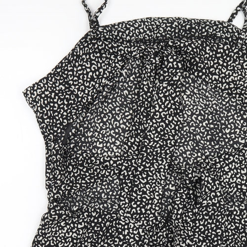 Missguided Womens Black Geometric Polyester A-Line Size 16 Square Neck Zip