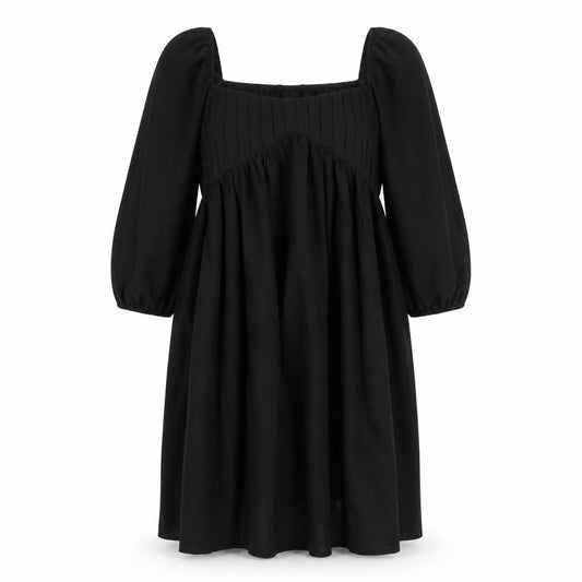 Front view of Boohoo women’s black polyester a-line, size UK 12, scoop neck zip