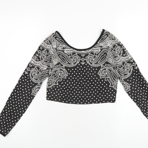 Illustrated People Womens Grey Geometric Cotton Cropped T-Shirt Size S Scoop Neck