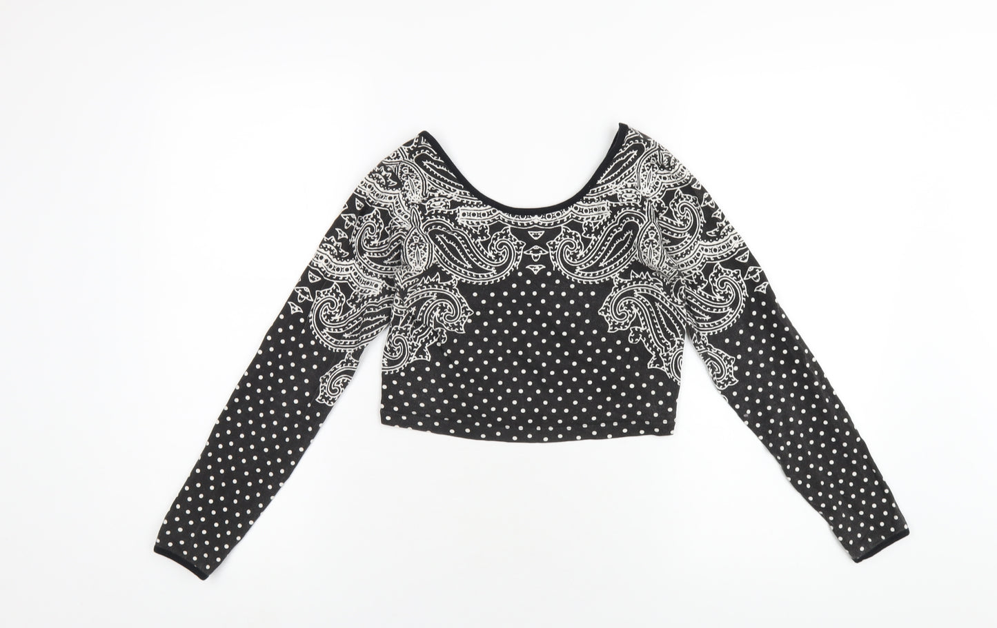 Illustrated People Womens Grey Geometric Cotton Cropped T-Shirt Size S Scoop Neck
