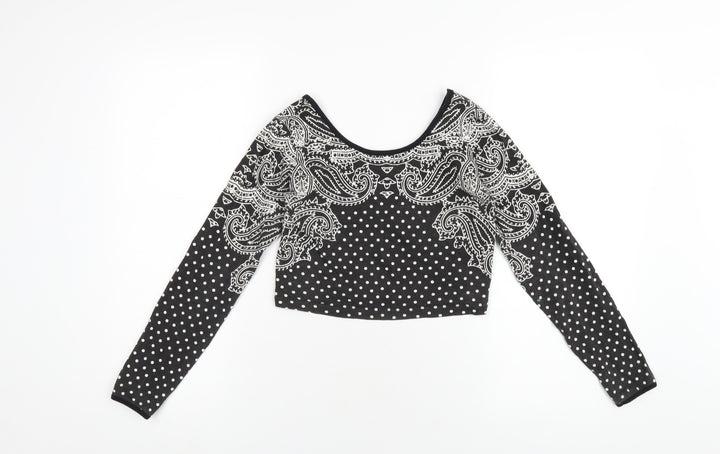 Illustrated People Womens Grey Geometric Cotton Cropped T-Shirt Size S Scoop Neck