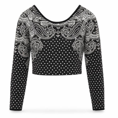 Illustrated People Womens Grey Geometric Cotton Cropped T-Shirt Size S Scoop Neck