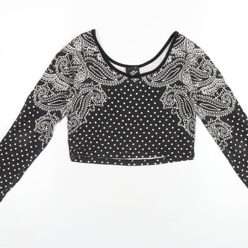Illustrated People Womens Grey Geometric Cotton Cropped T-Shirt Size S Scoop Neck