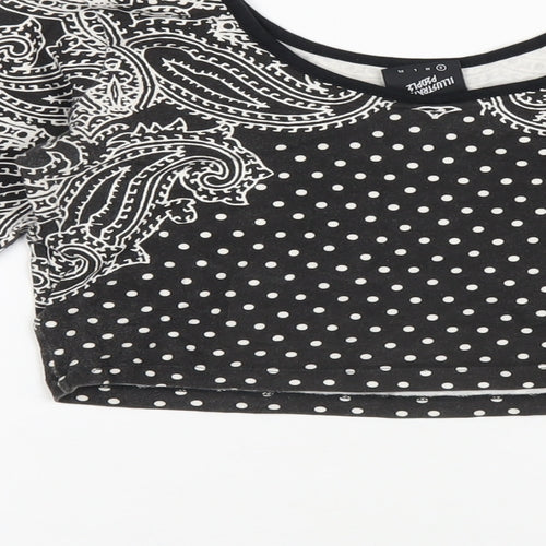 Illustrated People Womens Grey Geometric Cotton Cropped T-Shirt Size S Scoop Neck