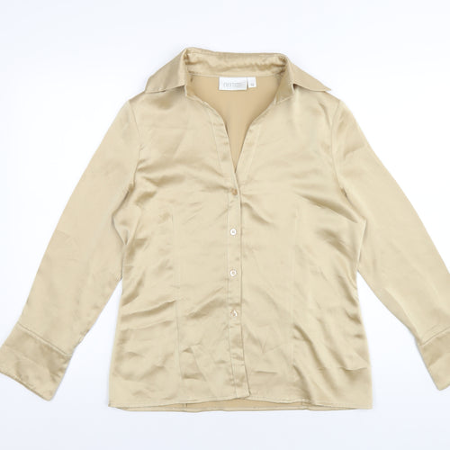 Offshoot Womens Gold Polyester Basic Button-Up Size 12 Collared