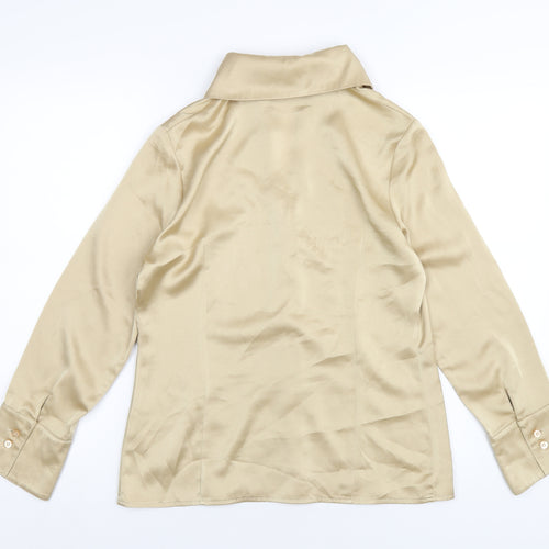 Offshoot Womens Gold Polyester Basic Button-Up Size 12 Collared