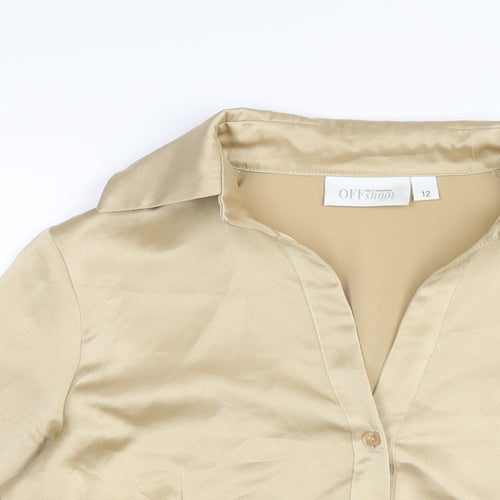 Offshoot Womens Gold Polyester Basic Button-Up Size 12 Collared