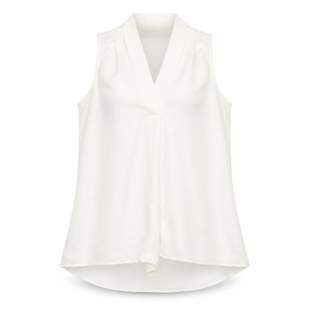 Front view of Next women’s ivory polyester basic blouse, size UK 12, v-neck