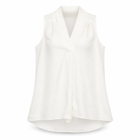 Front view of Next women’s ivory polyester basic blouse, size UK 12, v-neck