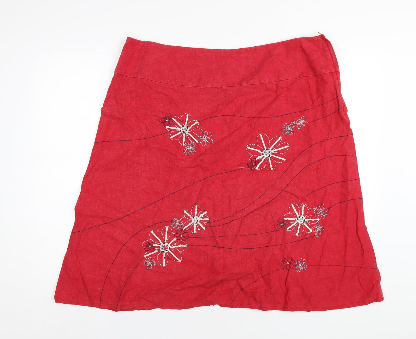 NEXT Womens Red Linen A-Line Skirt Size 18 Zip