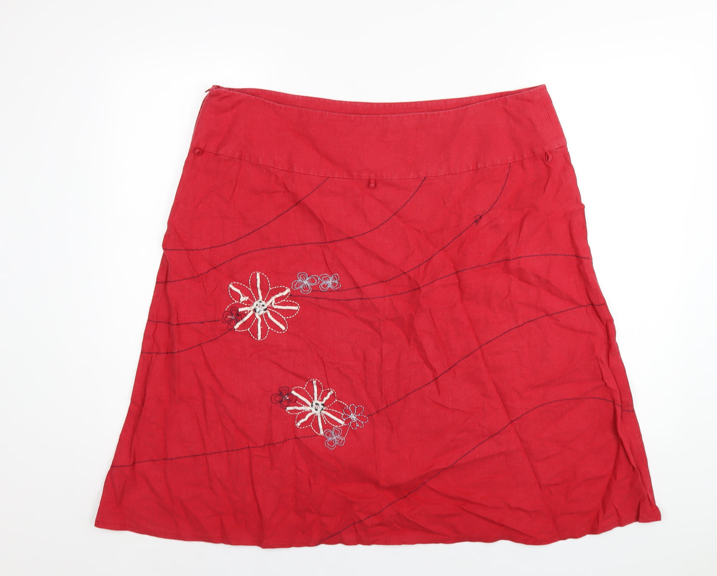 NEXT Womens Red Linen A-Line Skirt Size 18 Zip