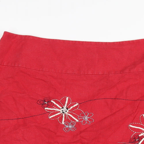 NEXT Womens Red Linen A-Line Skirt Size 18 Zip