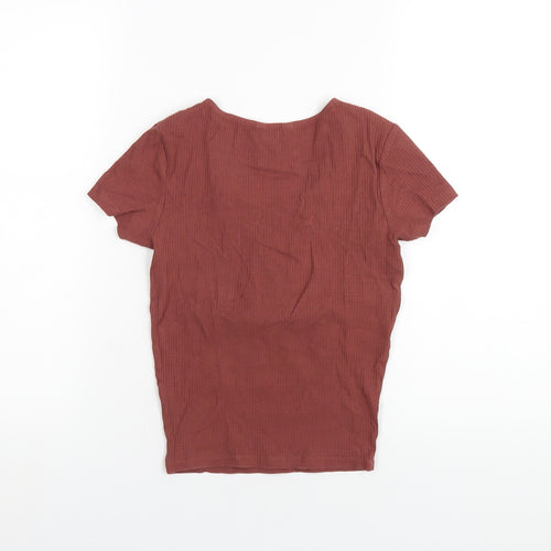 New Look Womens Brown Cotton Basic T-Shirt Size 10 V-Neck