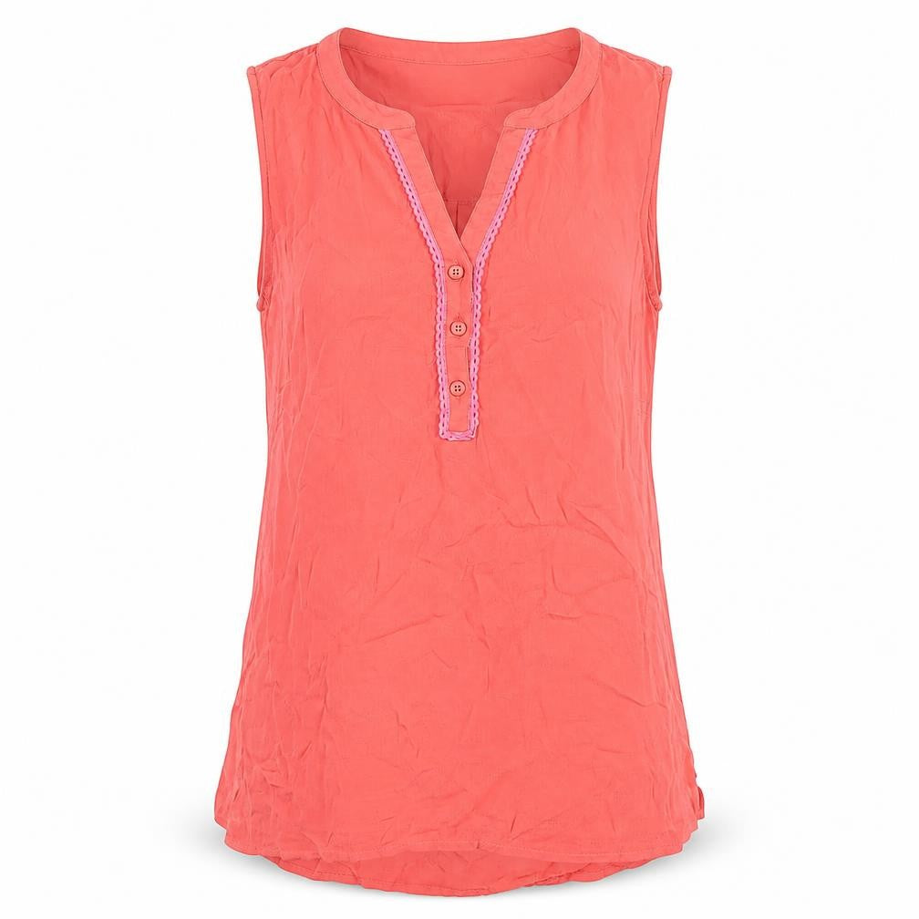 Front view of M&Co women’s pink viscose basic tank, size UK 12, v-neck