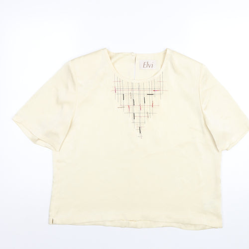 ELVI Womens Ivory Polyester Basic T-Shirt Size 16 Round Neck