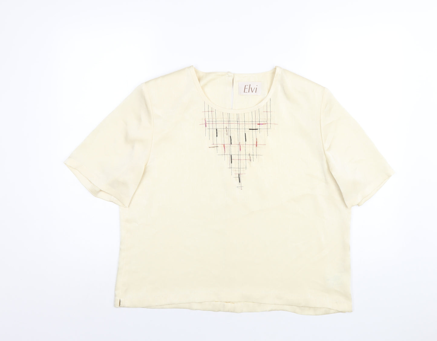 ELVI Womens Ivory Polyester Basic T-Shirt Size 16 Round Neck