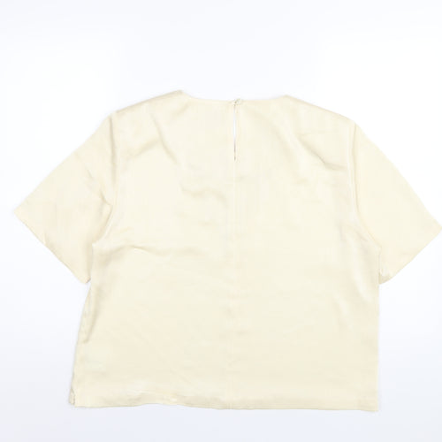 ELVI Womens Ivory Polyester Basic T-Shirt Size 16 Round Neck
